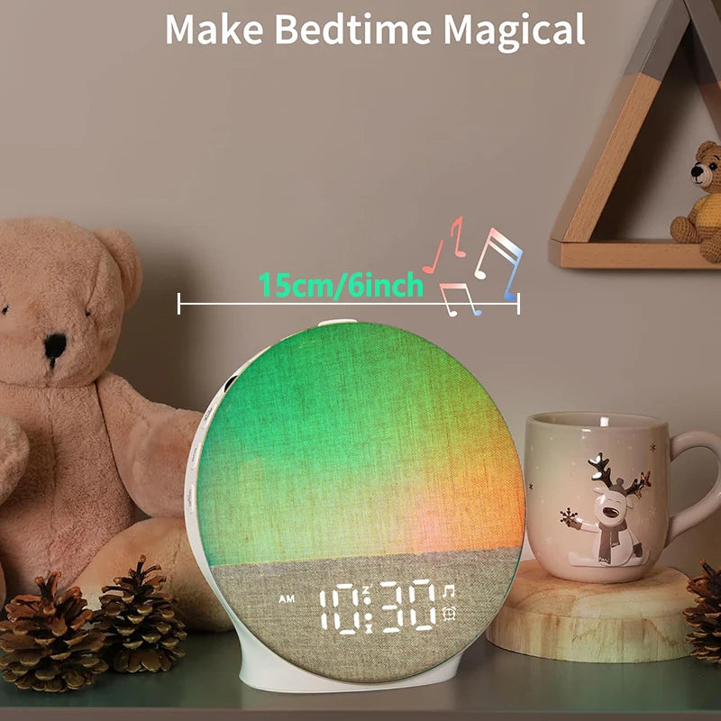 Wake up Light Sunrise Alarm Clock White Noise Sound Machine BT Speaker Color Night Light for Bedroom Ideal Gift