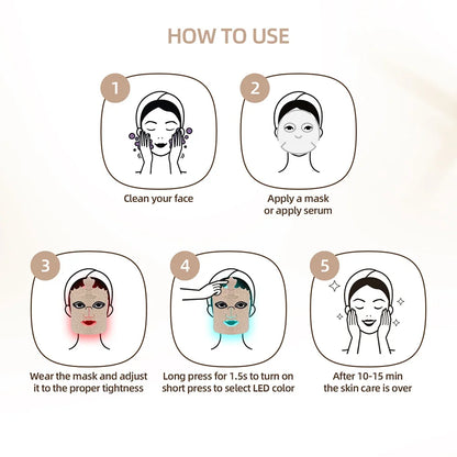 7 Colors Photon Silicone Face LED Mask 3D Facial Beauty Mask Red Light Therapy Skin Care Repair Skin Brightening Wireless Use